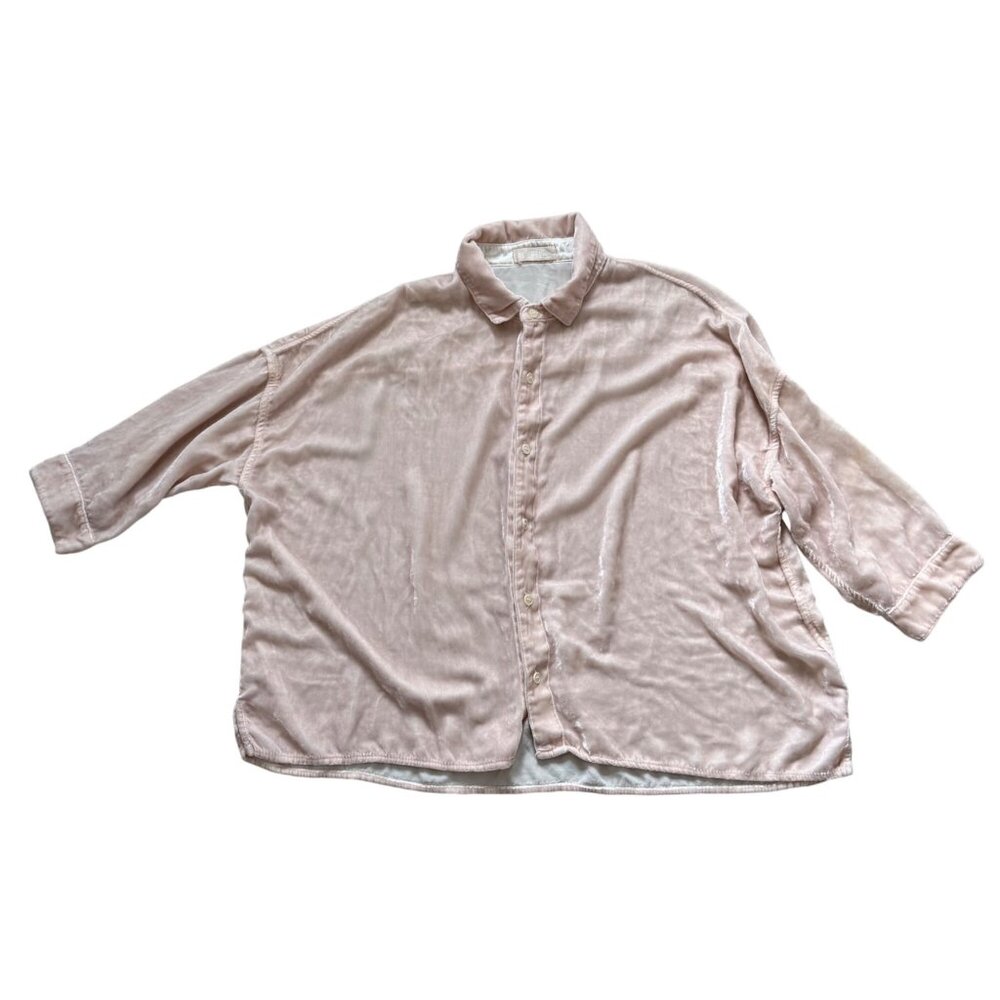 CP Shades Women's Shirt Blouse M Light Pink Velvet Boxy Fit Collared Button Down - Picture 2 of 8